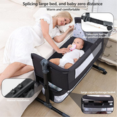 Foldable Newborn Baby Bassinet – Portable Crib with Mosquito Net & Adjustable Height (92x68x85cm, Grey)